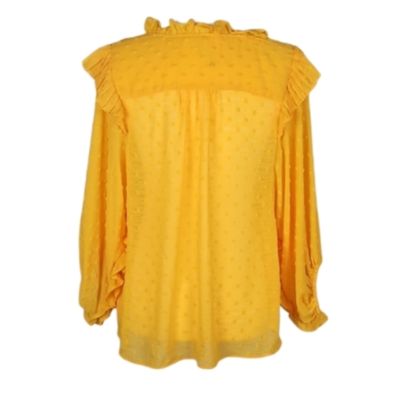 Anthropologie Longsleeve Yellow Dot Ruffle Crisscross Blouse, M - Picture 5 of 9
